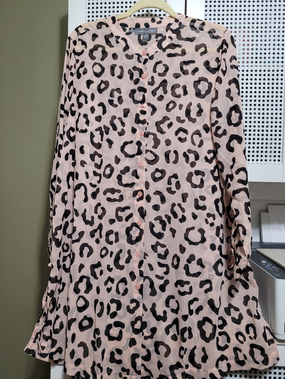 Jessica London Pale Pink Blouse with Black Leopard Print